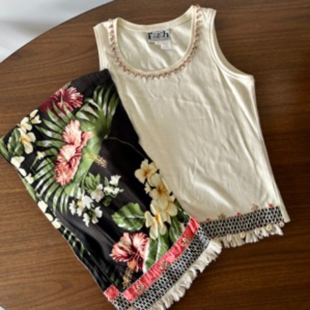 Faith By Celia Forrester Beach Top and Pant Set with Shell Accents Med